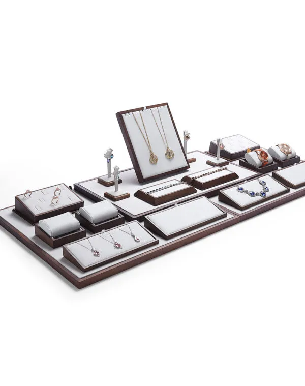 Jewelry Display Stand Set Light Grey Color & Microfiber, Wood Material DS142-ae