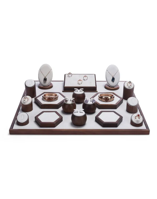 Jewelry Display Stand Set Light Grey Color & Microfiber, Wood Material DS142-af