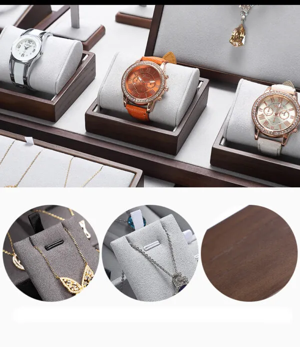 Jewelry Display Stand Set Light Grey Color & Microfiber, Wood Material DS142-ag