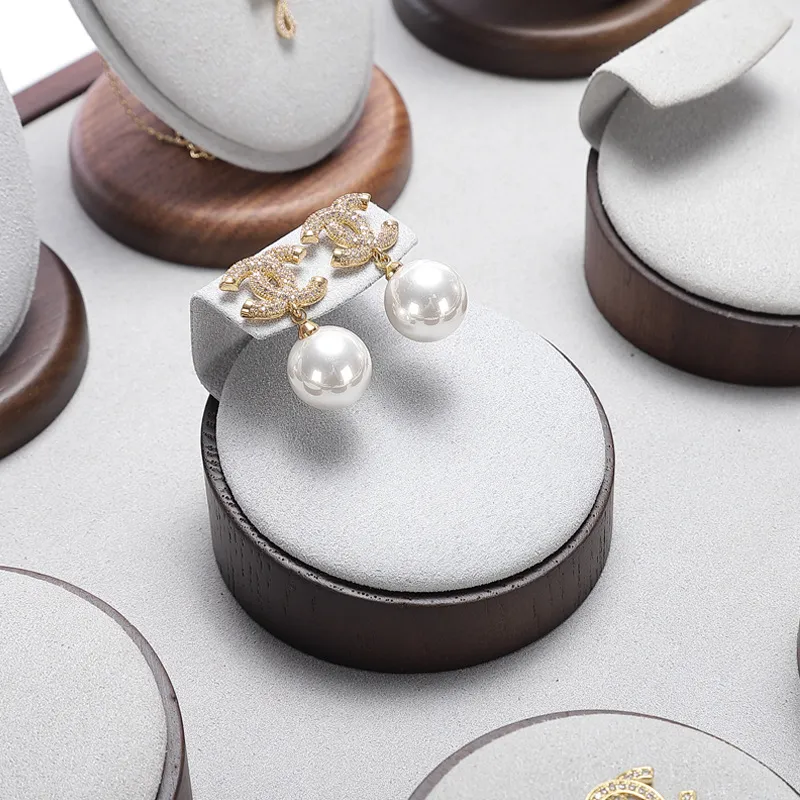 Jewelry Display Stand Set Light Grey Color & Microfiber, Wood Material DS142-w