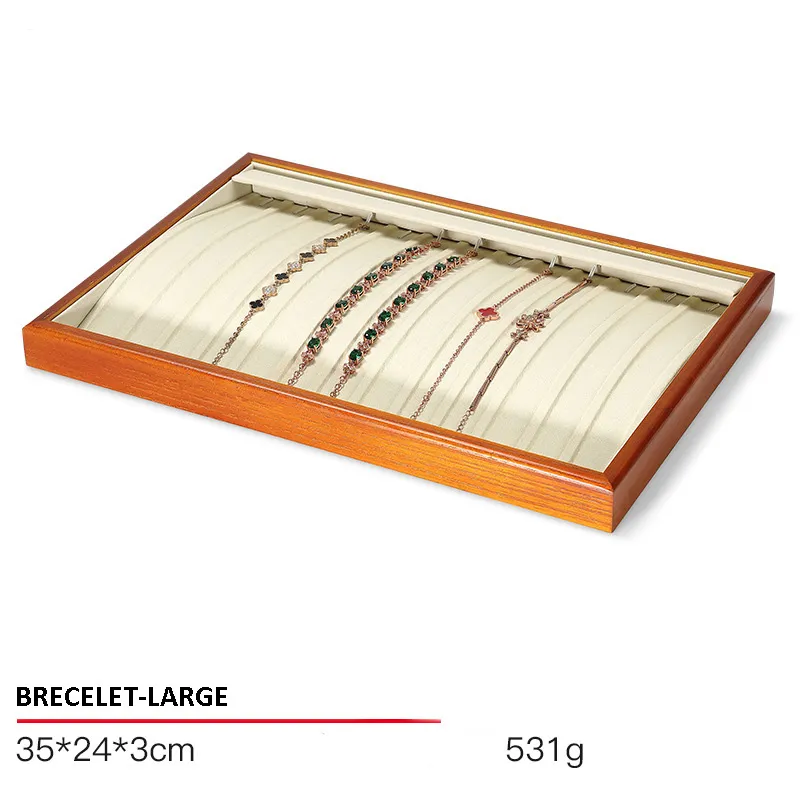 Jewelry Display Tray Multifunction Presentation Trays Pendant, Ring Bracelet, Bangle, Brooch, Flat, Loose Diamond Tray & Microfiber, Wood TR036-c
