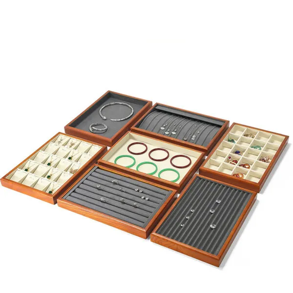 Jewelry Display Tray Multifunction Presentation Trays Pendant, Ring Bracelet, Bangle, Brooch, Flat, Loose Diamond Tray & Microfiber, Wood TR036-h