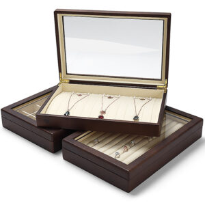 Jewelry Display Tray Multifunction Presentation Trays with Transparent Cover & Microfiber, Wood TR035-a