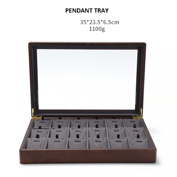 Jewelry Display Tray Multifunction Presentation Trays with Transparent Cover & Microfiber, Wood TR035-h