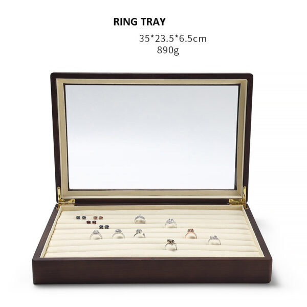 Jewelry Display Tray Multifunction Presentation Trays with Transparent Cover & Microfiber, Wood TR035-i