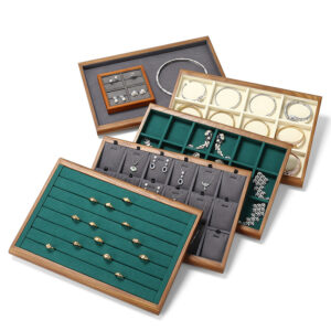 Jewelry Display Tray Multifunction Tray, Pendant Tray, Ring Tray, Flat Tray & Microfiber, Wood TR029-a