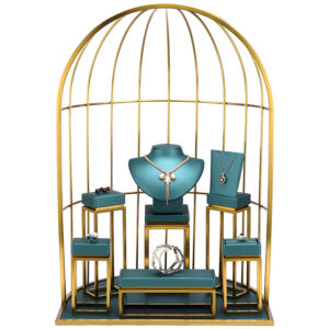 Jewelry Display Stand Set Aquamarine Blue Color & Leather, Metal Material DS160-a