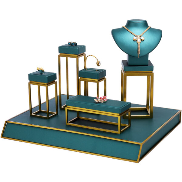 Jewelry Display Stand Set Aquamarine Blue Color & Leather, Metal Material DS160-k