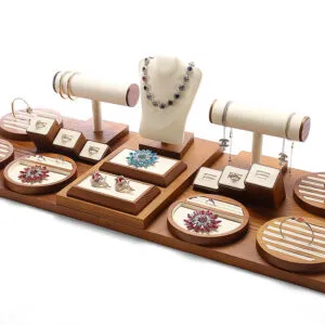 Jewelry Display Stand Set Beige Color & Microfiber, Wood Material DS151-a Jewelry Display Stand Set Beige Color & Microfiber, Wood Material DS151-a