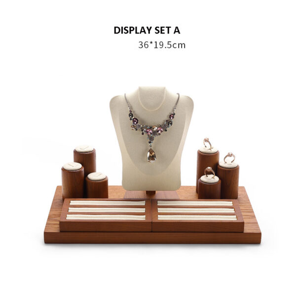 Jewelry Display Stand Set Beige Color & Microfiber, Wood Material DS151-b