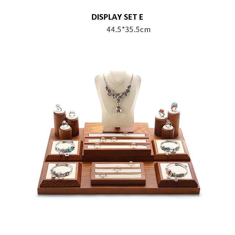 Jewelry Display Stand Set Beige Color & Microfiber, Wood Material DS151-f