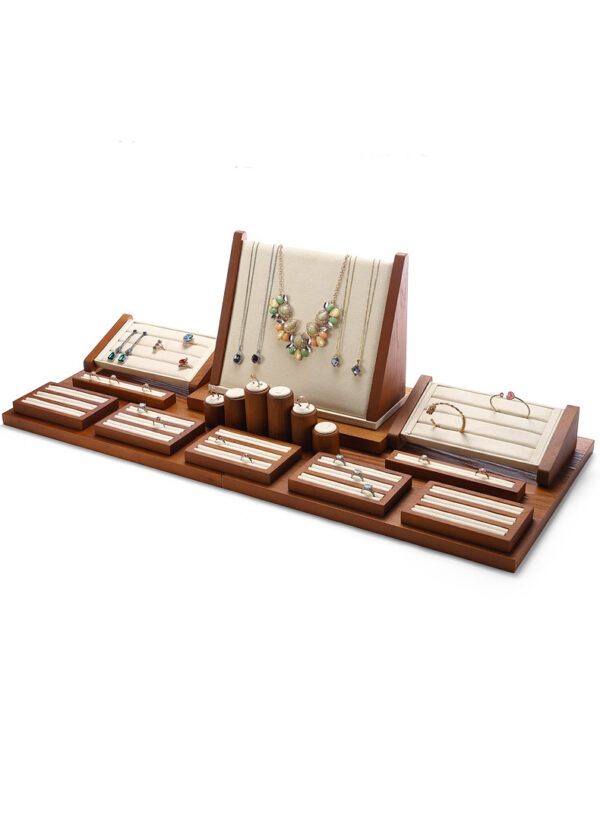 Jewelry Display Stand Set Beige Color & Microfiber, Wood Material DS151-m