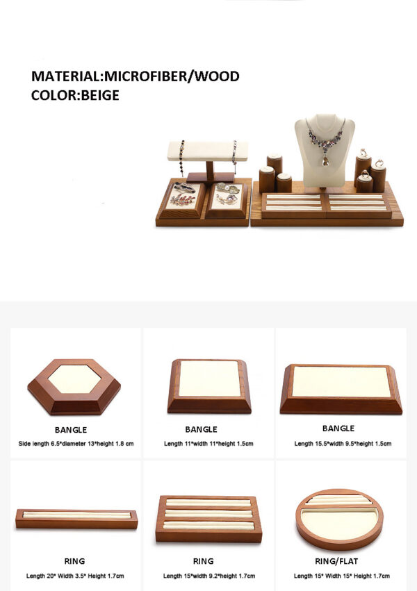 Jewelry Display Stand Set Beige Color & Microfiber, Wood Material DS151-r