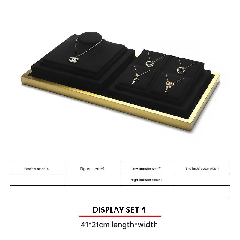 Jewelry Display Stand Set Black Color & Microfiber, Meta Material DS154-n