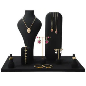 Jewelry Display Stand Set Black Color & Microfiber, Meta Material DS155-a