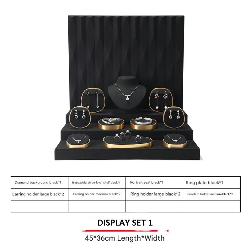 Jewelry Display Stand Set Black Color & Microfiber, Metal Material DS144-t