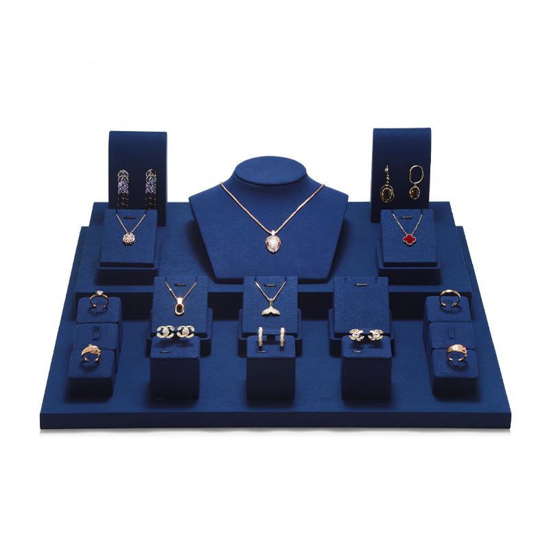 Jewelry Display Stand Set Blue Color & Microfiber Material DS162-j