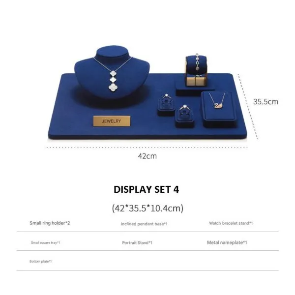 Jewelry Display Stand Set Blue Color & Microfiber Material DS167-e Jewelry Display Stand Set Blue Color & Microfiber Material DS167-e