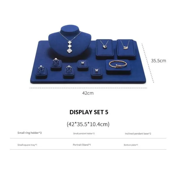 Jewelry Display Stand Set Blue Color & Microfiber Material DS167-f Jewelry Display Stand Set Blue Color & Microfiber Material DS167-f