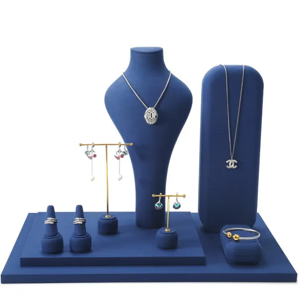 Jewelry Display Stand Set Blue Color & Microfiber, Metal Material DS145-a Jewelry Display Stand Set Blue Color & Microfiber, Metal Material DS145-a