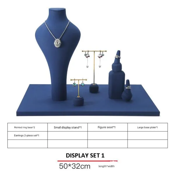 Jewelry Display Stand Set Blue Color & Microfiber, Metal Material DS145-f Jewelry Display Stand Set Blue Color & Microfiber, Metal Material DS145-f