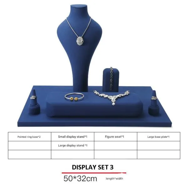 Jewelry Display Stand Set Blue Color & Microfiber, Metal Material DS145-h Jewelry Display Stand Set Blue Color & Microfiber, Metal Material DS145-h
