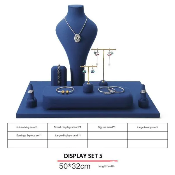 Jewelry Display Stand Set Blue Color & Microfiber, Metal Material DS145-j Jewelry Display Stand Set Blue Color & Microfiber, Metal Material DS145-j