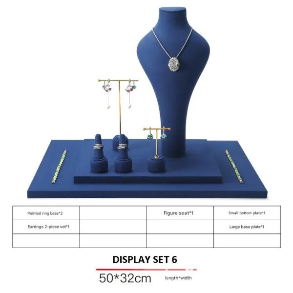 Jewelry Display Stand Set Blue Color & Microfiber, Metal Material DS145-k Jewelry Display Stand Set Blue Color & Microfiber, Metal Material DS145-k