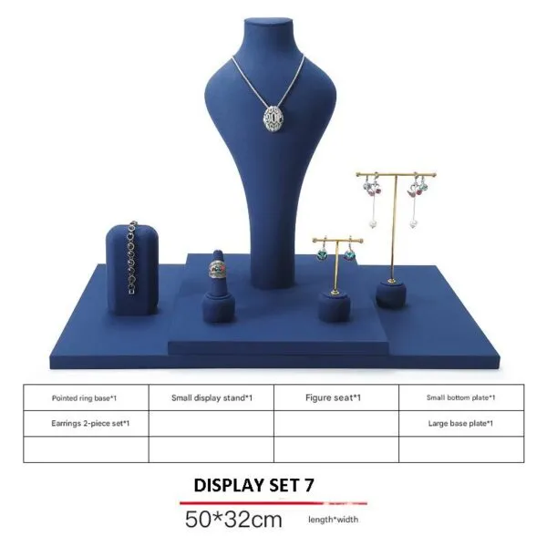 Jewelry Display Stand Set Blue Color & Microfiber, Metal Material DS145-l Jewelry Display Stand Set Blue Color & Microfiber, Metal Material DS145-l