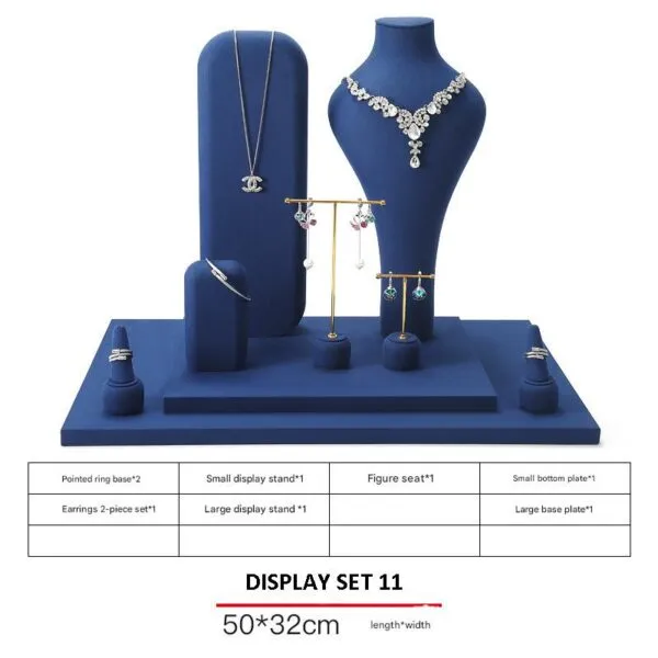 Jewelry Display Stand Set Blue Color & Microfiber, Metal Material DS145-p Jewelry Display Stand Set Blue Color & Microfiber, Metal Material DS145-p