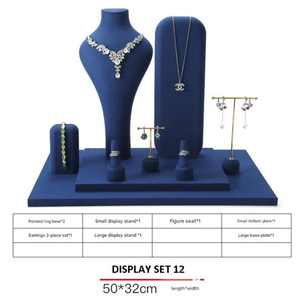 Jewelry Display Stand Set Blue Color & Microfiber, Metal Material DS145-q Jewelry Display Stand Set Blue Color & Microfiber, Metal Material DS145-q