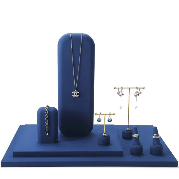Jewelry Display Stand Set Blue Color & Microfiber, Metal Material DS145-r Jewelry Display Stand Set Blue Color & Microfiber, Metal Material DS145-r