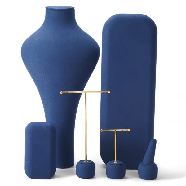 Jewelry Display Stand Set Blue Color & Microfiber, Metal Material DS145-s Jewelry Display Stand Set Blue Color & Microfiber, Metal Material DS145-s