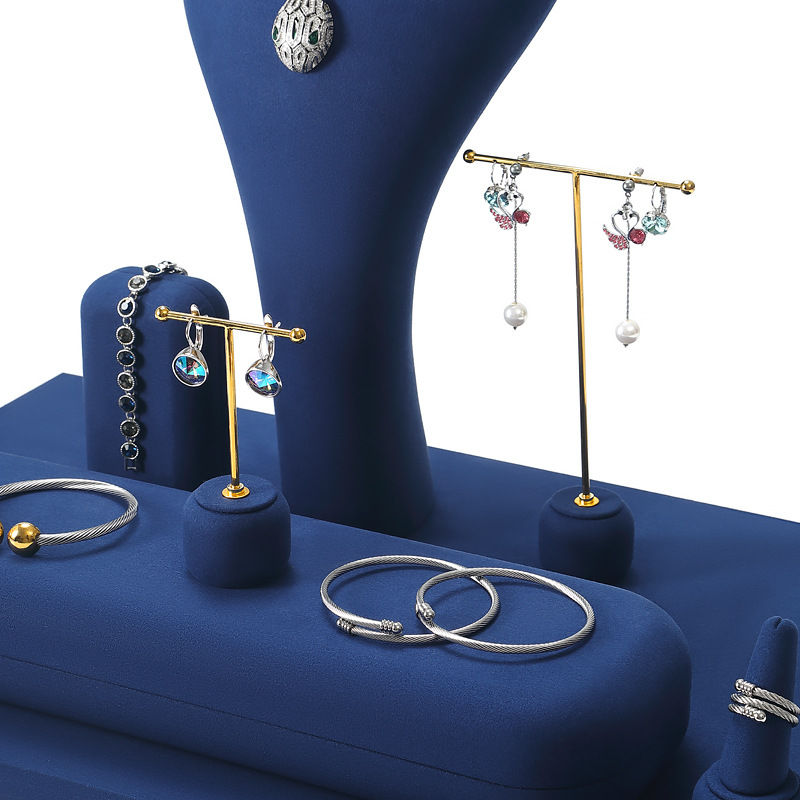 Jewelry Display Stand Set Blue Color & Microfiber, Metal Material DS145-t