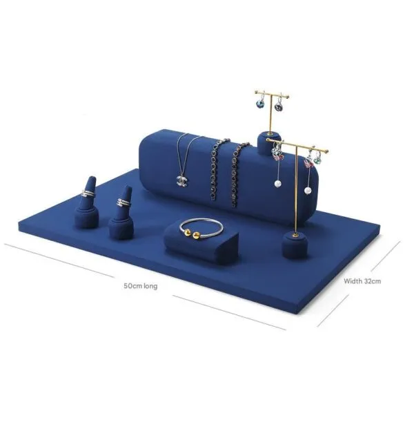 Jewelry Display Stand Set Blue Color & Microfiber, Metal Material DS145-y Jewelry Display Stand Set Blue Color & Microfiber, Metal Material DS145-y