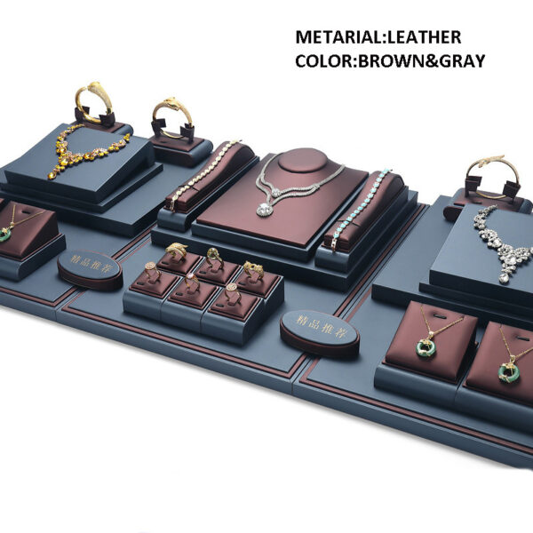 Jewelry Display Stand Set Brown, Grey Color & Leather Material DS157-a