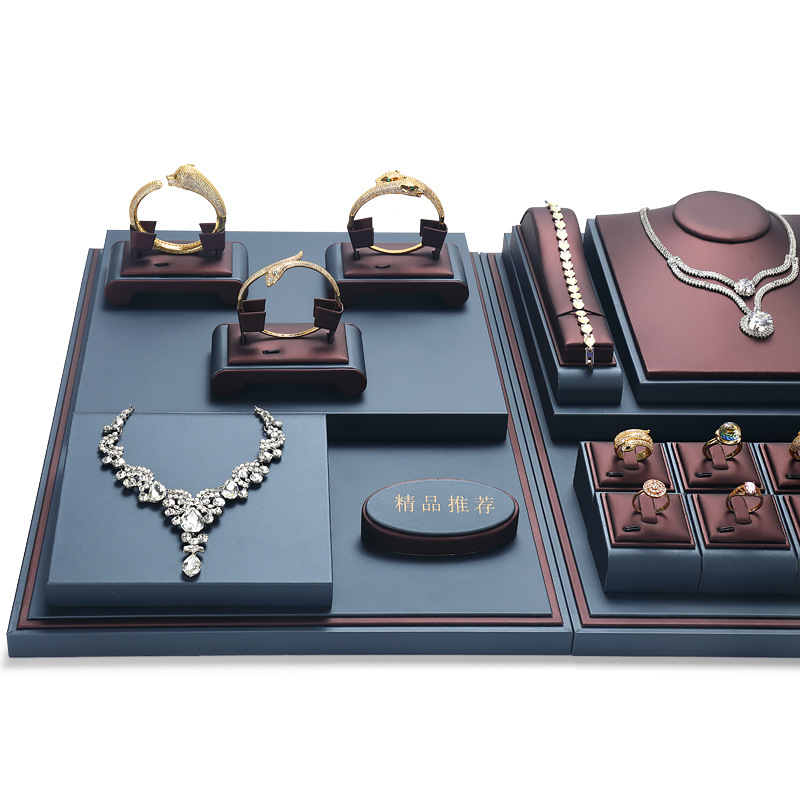 Jewelry Display Stand Set Brown, Grey Color & Leather Material DS157-x
