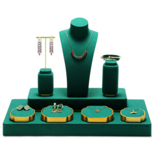 Jewelry Display Stand Set Green Color & Microfiber, Metal Material DS164-f