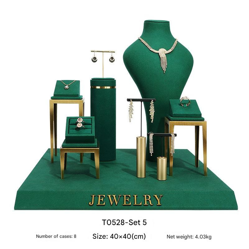 Jewelry Display Stand Set Green Color & Microfiber, Metal Material DS177-a