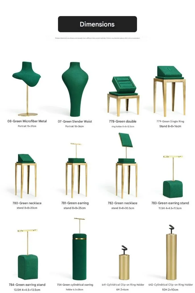 Jewelry Display Stand Set Green Color & Microfiber, Metal Material DS177-b