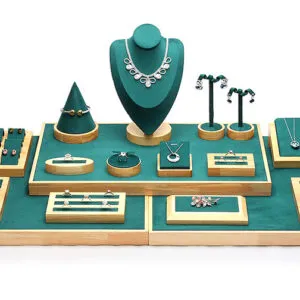 Jewelry Display Stand Set Green Color & Microfiber, Wood Material DS148-a