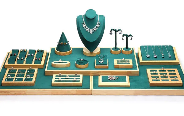Jewelry Display Stand Set Green Color & Microfiber, Wood Material DS148-a