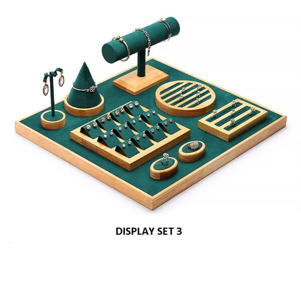Jewelry Display Stand Set Green Color & Microfiber, Wood Material DS148-ap