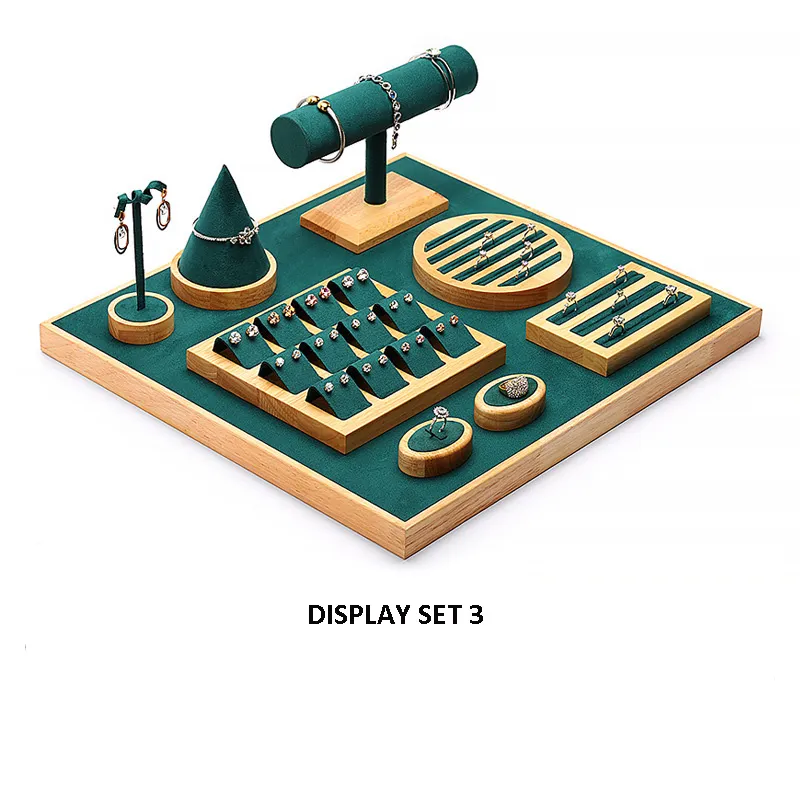 Jewelry Display Stand Set Green Color & Microfiber, Wood Material DS148-ap
