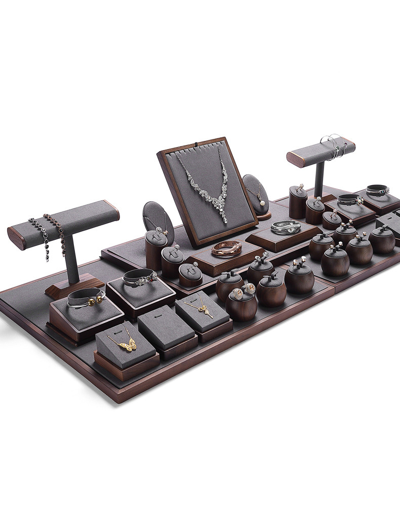 Jewelry Display Stand Set Grey Color & Microfiber, Wood Material DS159-a