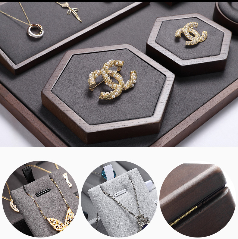 Jewelry Display Stand Set Grey Color & Microfiber, Wood Material DS159-ab