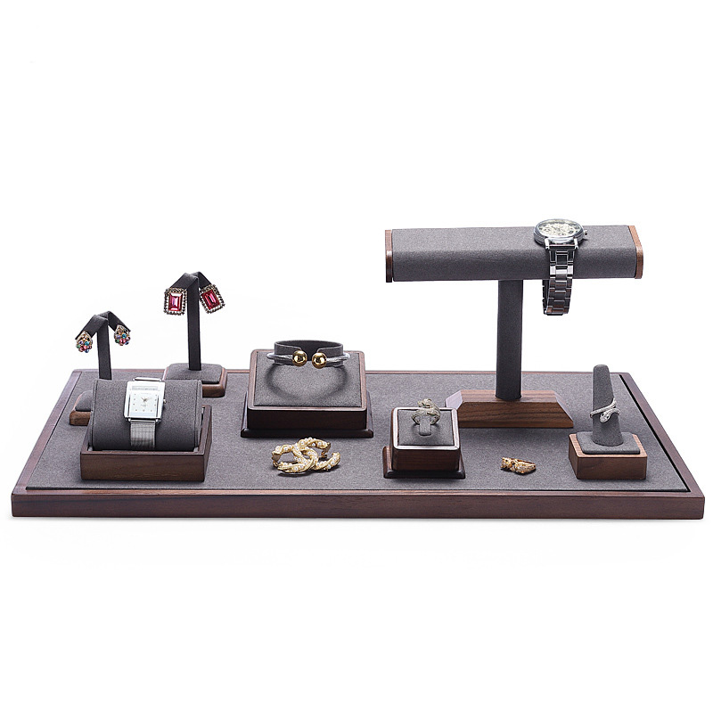 Jewelry Display Stand Set Grey Color & Microfiber, Wood Material DS159-l