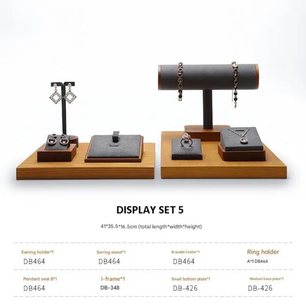 Jewelry Display Stand Set Grey Color & Microfiber, Wood Material DS161-ab Jewelry Display Stand Set Grey Color & Microfiber, Wood Material DS161-ab