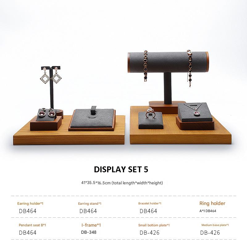 Jewelry Display Stand Set Grey Color & Microfiber, Wood Material DS161-ab