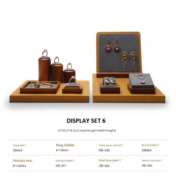 Jewelry Display Stand Set Grey Color & Microfiber, Wood Material DS161-ac Jewelry Display Stand Set Grey Color & Microfiber, Wood Material DS161-ac